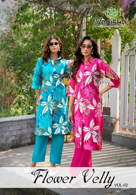 Flower Velly Vol 2 By Vaniska Aline Cut Kurti With Bottom Wholesale Suppliers In Mumbai